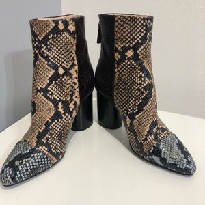 Nine West tri-color snakeskin booties